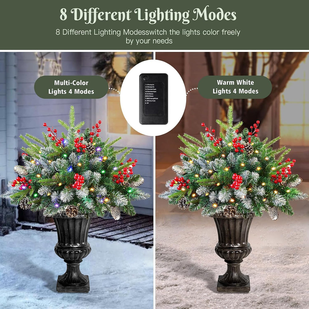 2 Set Pre‑lit Artificial Christmas Urn Filler With Remote for Planter Decor