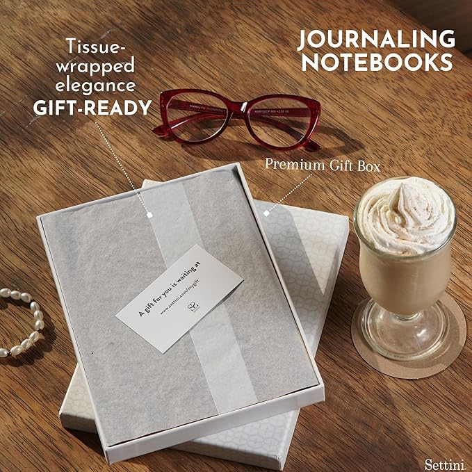 SETTINI® Lined Journal - Heart Journal for Writing Gift Set - Hardcover Vegan Leather, Includes Luxury Pen in a Unique Pen Holder, 192 Pages, 6 x 8.5 inches - Birthday Gift