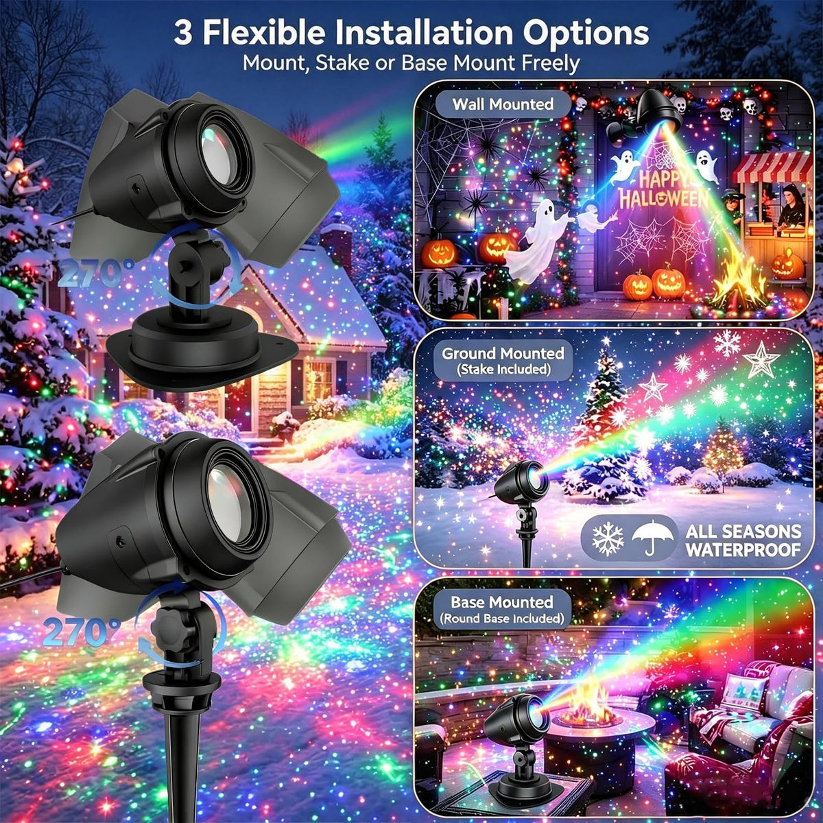 Laser Christmas Projector Lights, RGB 3-Color Moving Star Effect, Aluminum