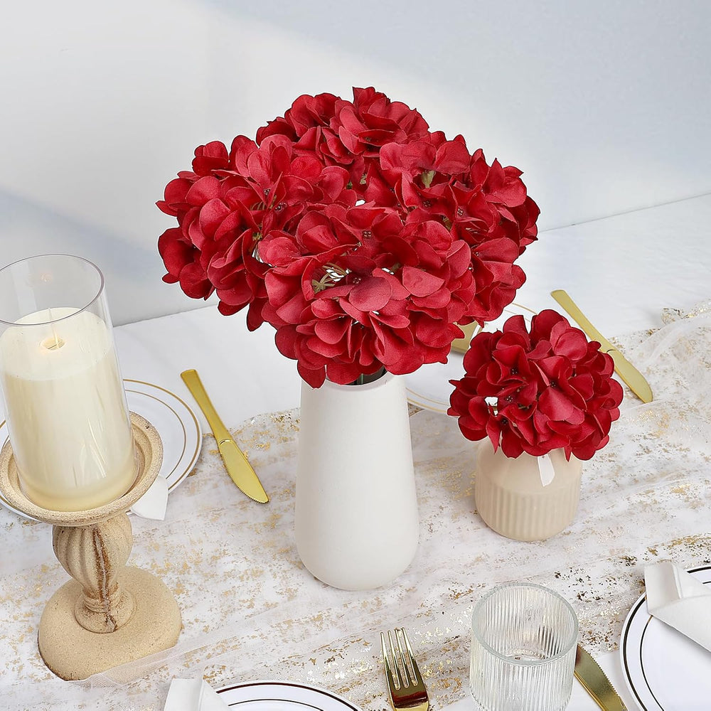 Red Hydrangea Artificial Flowers Bulk with Stems 64 Pcs