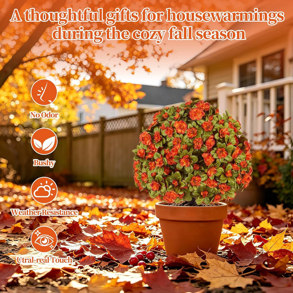 2 Pack Artificial Fall Azlea Flower Topiary Balls for Outdoor