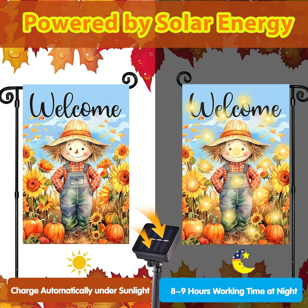 Seasonal Garden Flags Set of 12, Lighted Solar, 12x18 In
