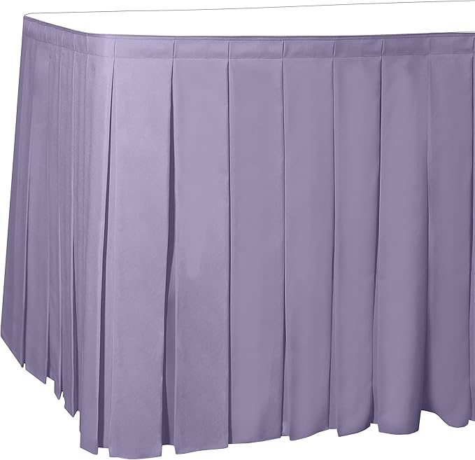 Ultimate Textile Pleat Polyester Fabric Table Skirt - Machine Washable Flame Resistant with Clips for Events, Weddings & Trade Shows, Cut & Sewn in Paterson, NJ - Lilac, 17' Box Pleat
