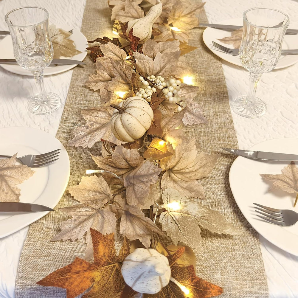 6Ft Fall Decorations for Home Fall Garland with Lights Fake Pumpkin Berry