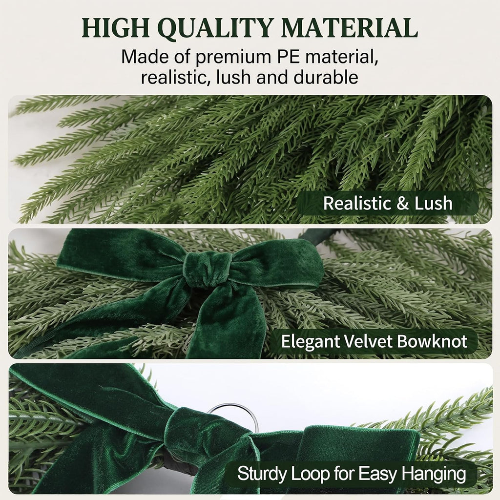 syhood 3 pcs 24'' christmas greenery teardrop swag, side view