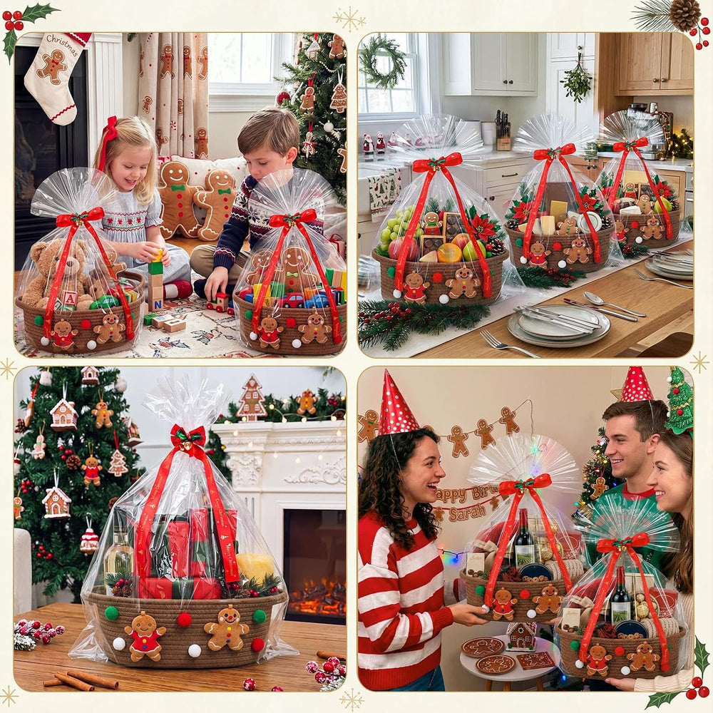 3 Set Christmas Woven Gift Basket Empty with Gift Bag, Gingerbread Man
