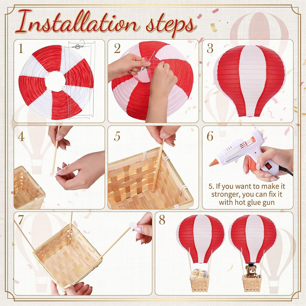 Meooeck 8 Sets Red Hot Air Balloon Table Centerpieces Decor