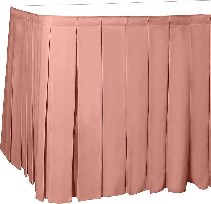 Ultimate Textile Pleat Polyester Fabric Table Skirt - Machine Washable Flame Resistant with Clips for Events, Weddings & Trade Shows, Cut & Sewn in Paterson, NJ - Coral, 7' Box Pleat