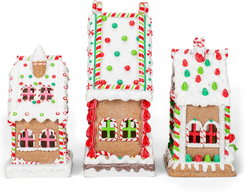 mark feldstein red gingerbread village porcelain tea light, close-up detail