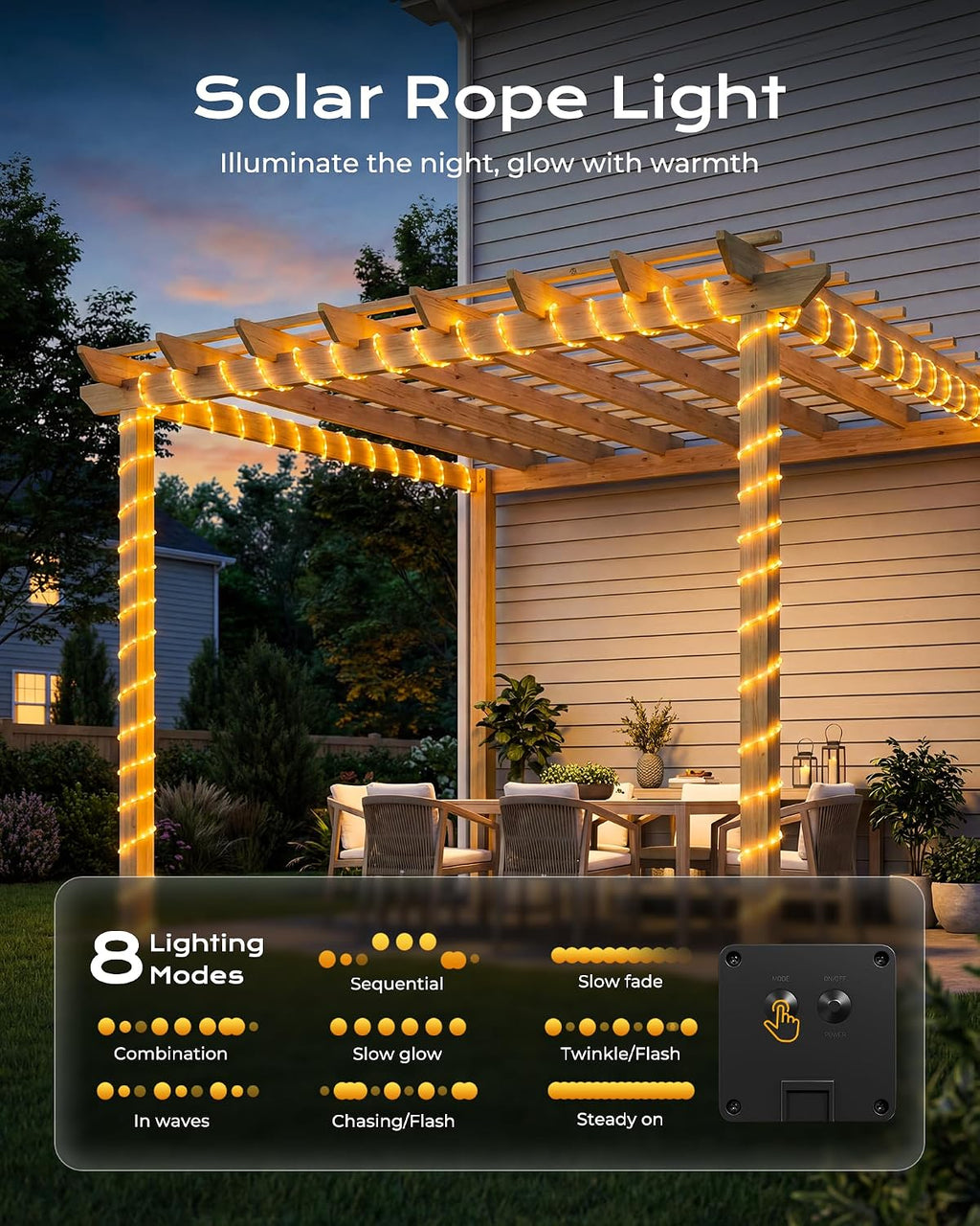 brightown 4 pack 39ft 100led warm white solar, side view