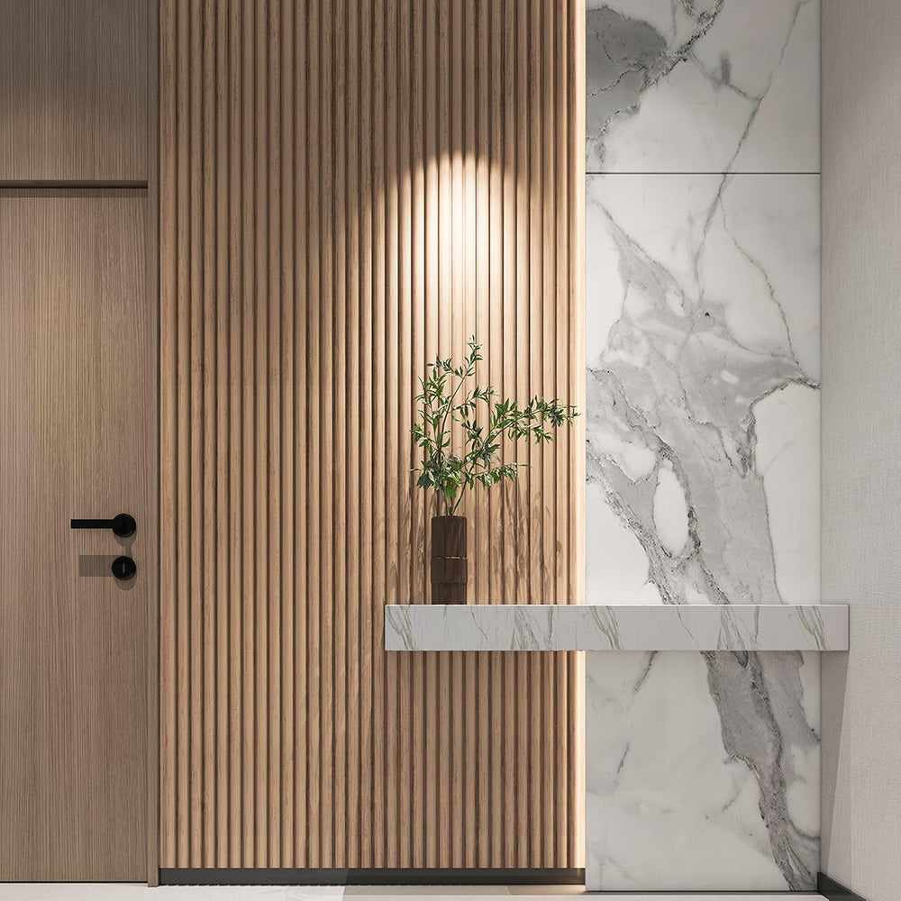 Art3d 108 x 5.7 in Fluted Wood Wall Paneling for Home Decor, Beaded Ashtree