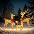 VINGLI 4FT Golden Lighted Christmas Reindeer Family Set of 3, Prelit 210 Warm White LED Deer Outdoor Decorations, Sparkling Buck Doe Fawn Lighted Christmas Yard Decorations for Garden Porch