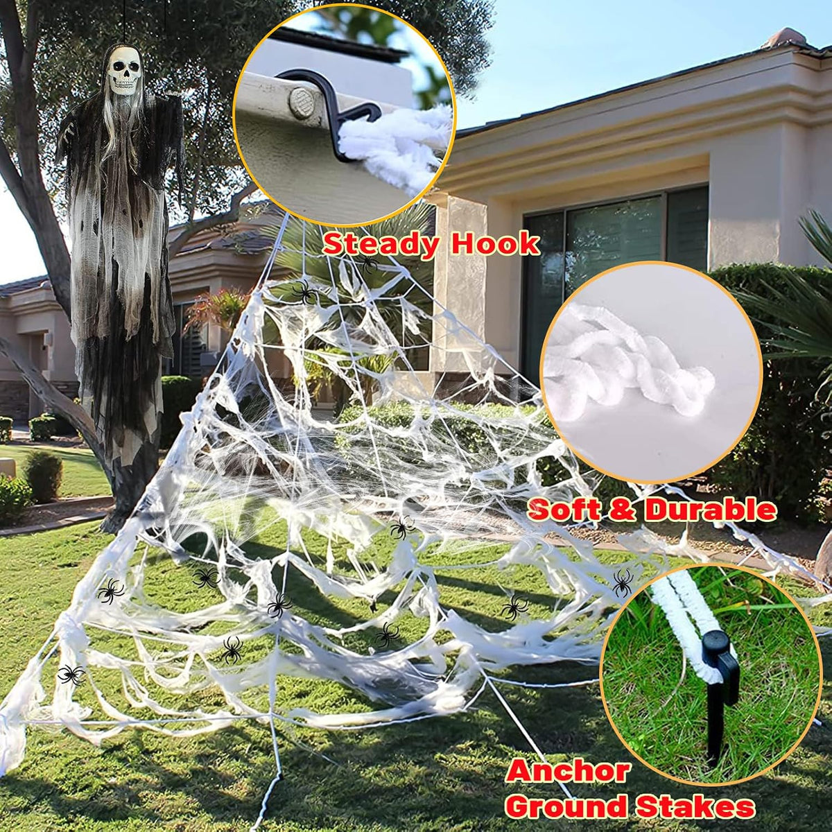 halloween decorations outdoor, 200 led halloween giant spider, side view