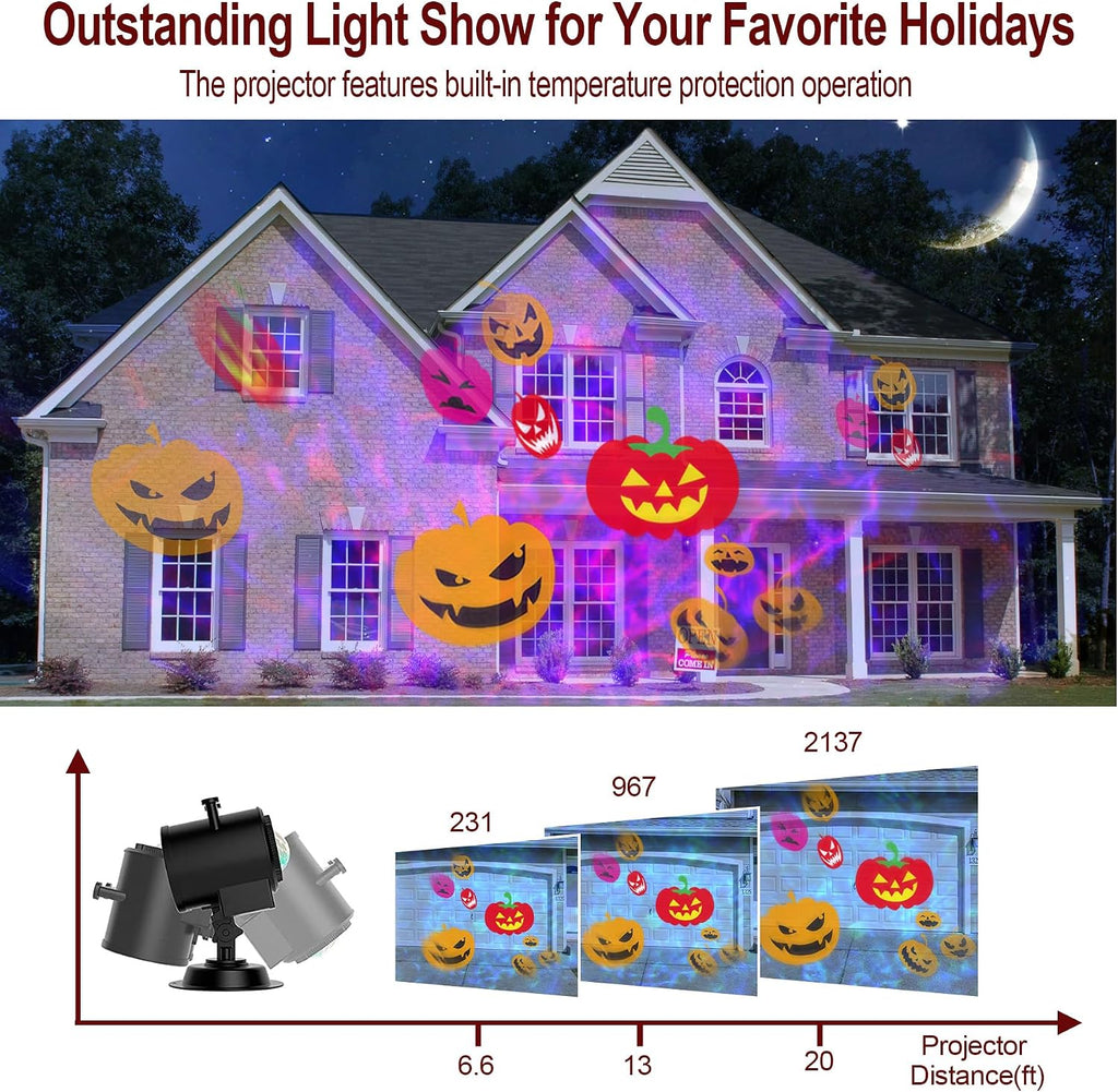 2026 upgraded halloween projector, 8 patterns (ocean wave, front angle view