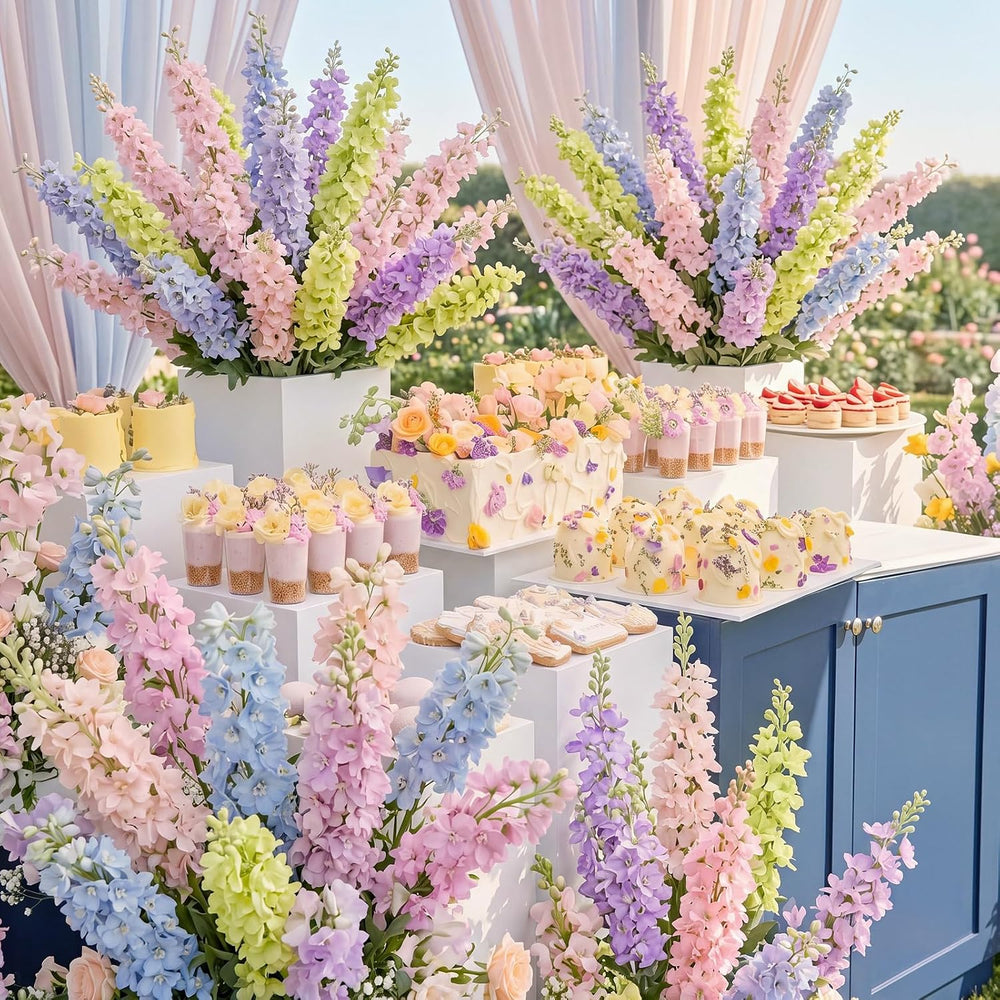 50 Pcs Pastel Delphinium Artificial Flower Bulk, 34.25"