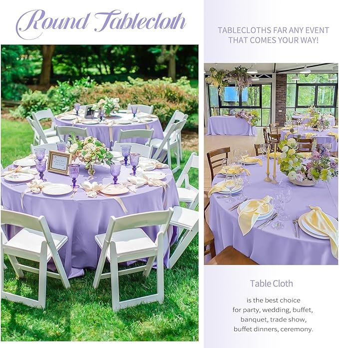 10 Pack Lavender Round Tablecloths - 120 Inch, Polyester Table Cover, Stain and Wrinkle Resistant Washable Fabric Table Cloth for Wedding Banquet Parties