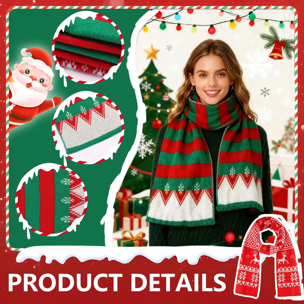 8PCS Christmas Knitted Hat and Santa Scarf Set, Elf Hat Crochet Christmas Sca...