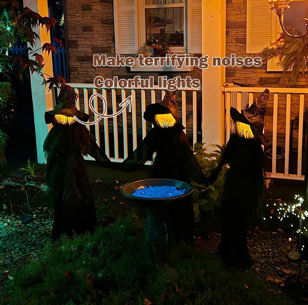 Halloween Decorations, Set of 3 Light Up Witches Holding Hands Witches with S...