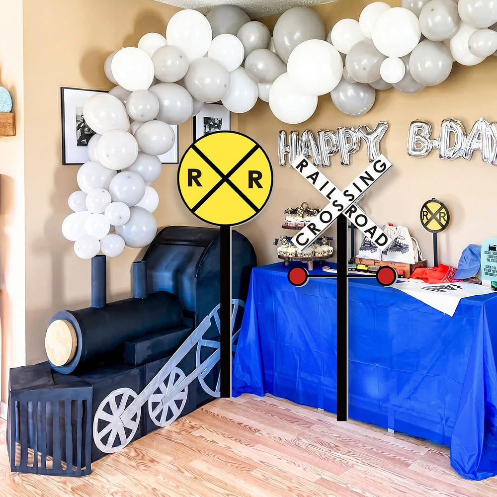 Yalikop 4 Pcs Train Party Decoration for Railroad Crossing Sign Decor