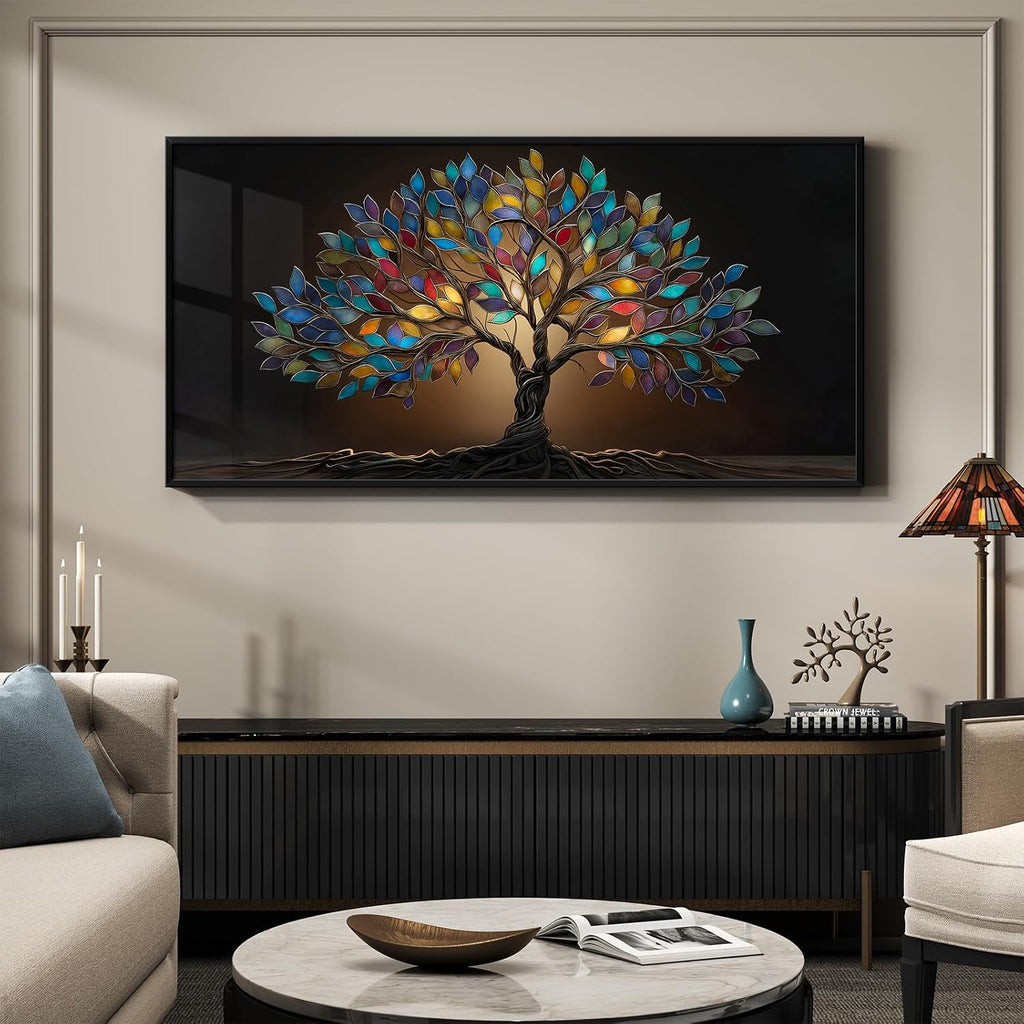 Large Framed Modern Tree of Life Wall Art for Living Room, 30x60 In