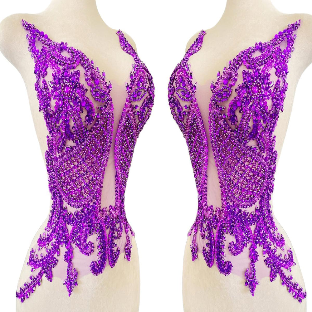 1PCS Handmade Shining Rhinestones Lace Applique Handsewing Beads Patches Trim...