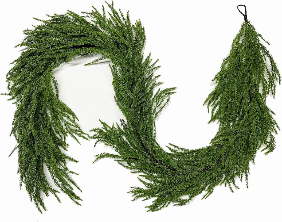9FT Christmas Norfolk Pine Garland Real Touch for Mantle Decoration