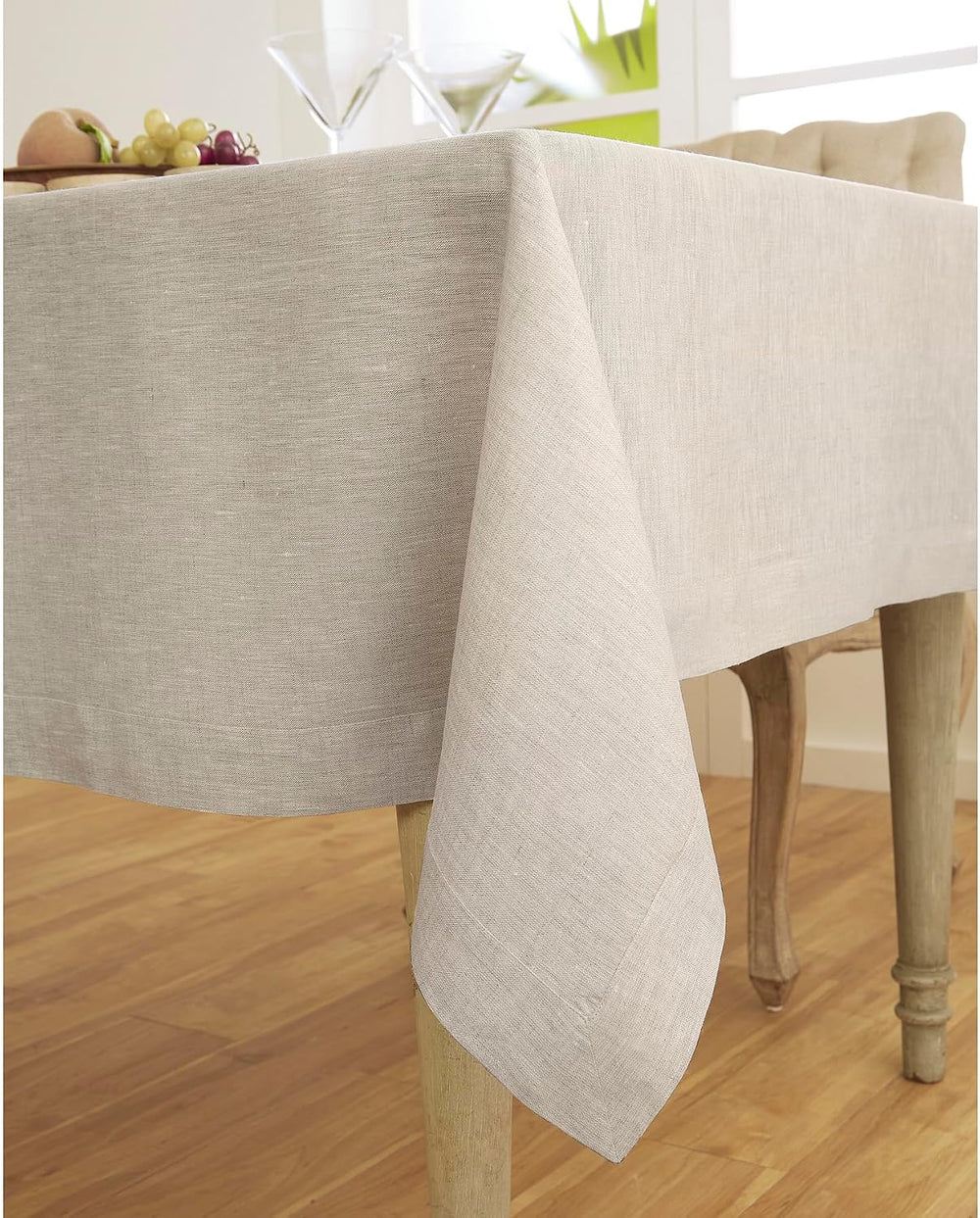 Solino Home 100% Pure Linen Tablecloth Natural Woven, Athena 60 x 90 in
