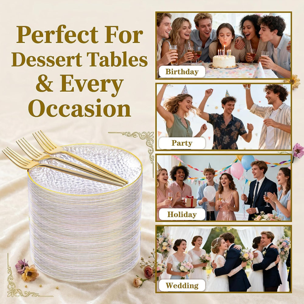 Rubtlamp 200 Pcs Clear Dessert Plates 7" with Forks 7.6",Clear Plas...