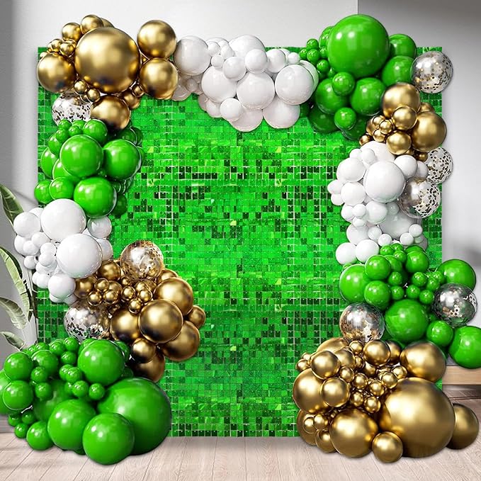 12PCS Green Shimmer Wall Backdrop, Laser Square Sequin Photo Backdrops Panel, Glitter Wall Background for Birthdays, Weddings, Christmas, Engagements, Disco Bachelorette Party Decoration (3FTx4FT)