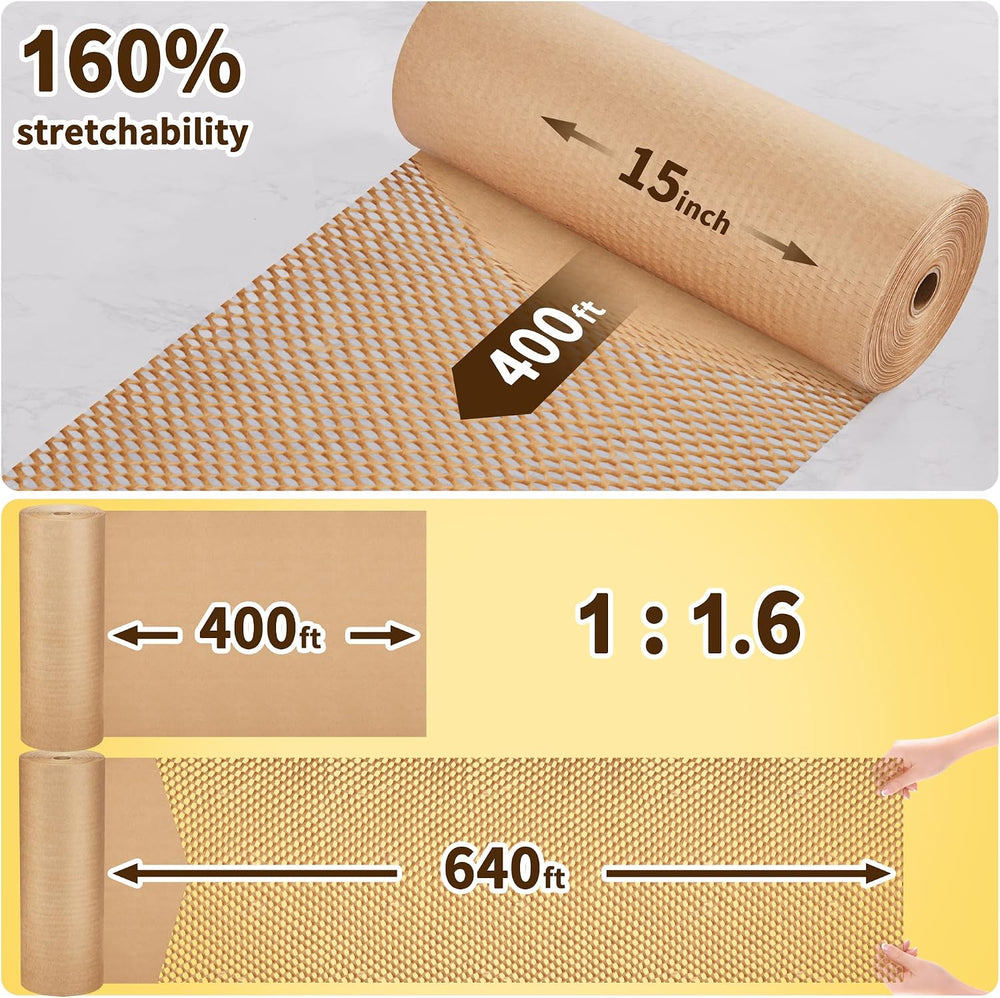 JARLINK Honeycomb Packing Paper, 15" x 400' Packing Wrap Roll for Sh...