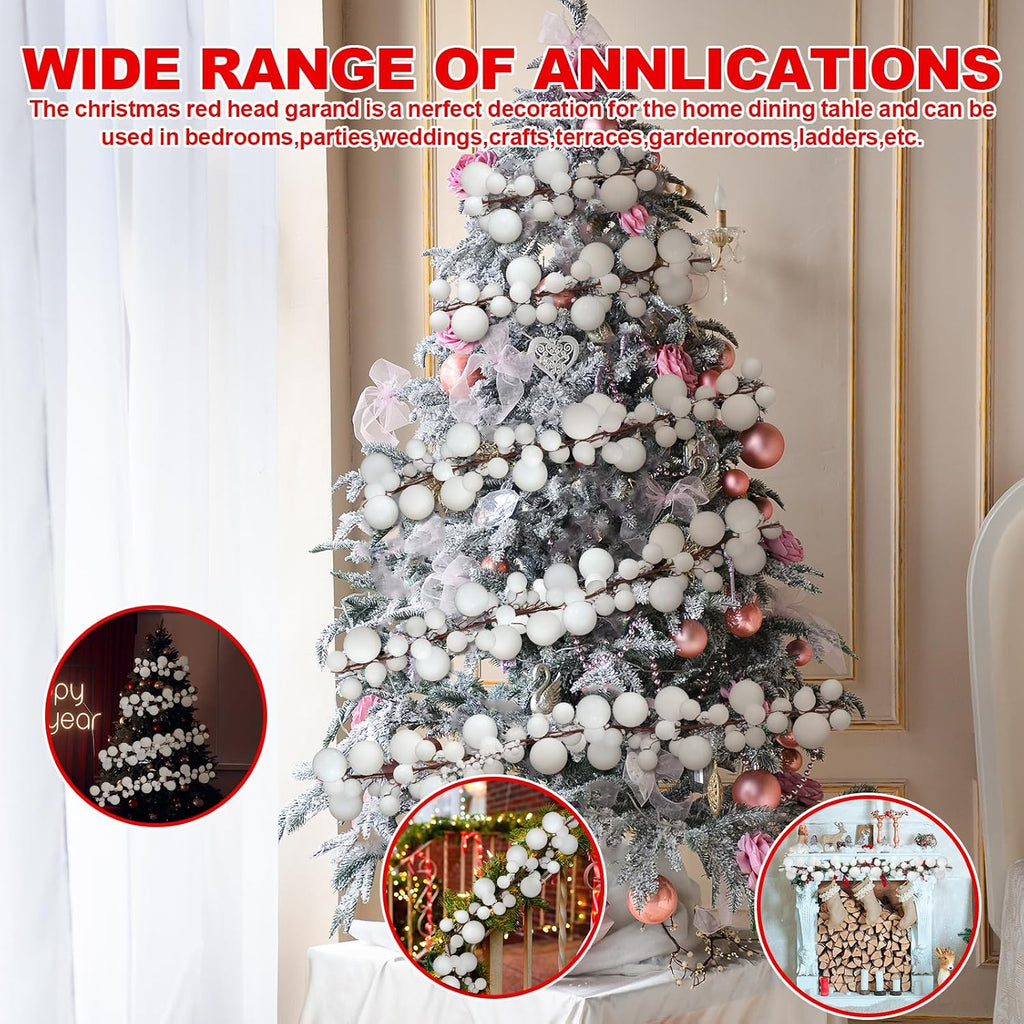 6 ft christmas ball ornament garland, white, side view