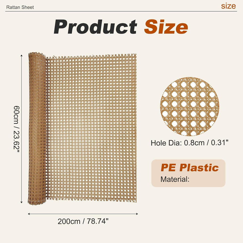 MECCANIXITY 24 Inch x 6.5 ft Plastic Rattan Cane Webbing Roll, Brown