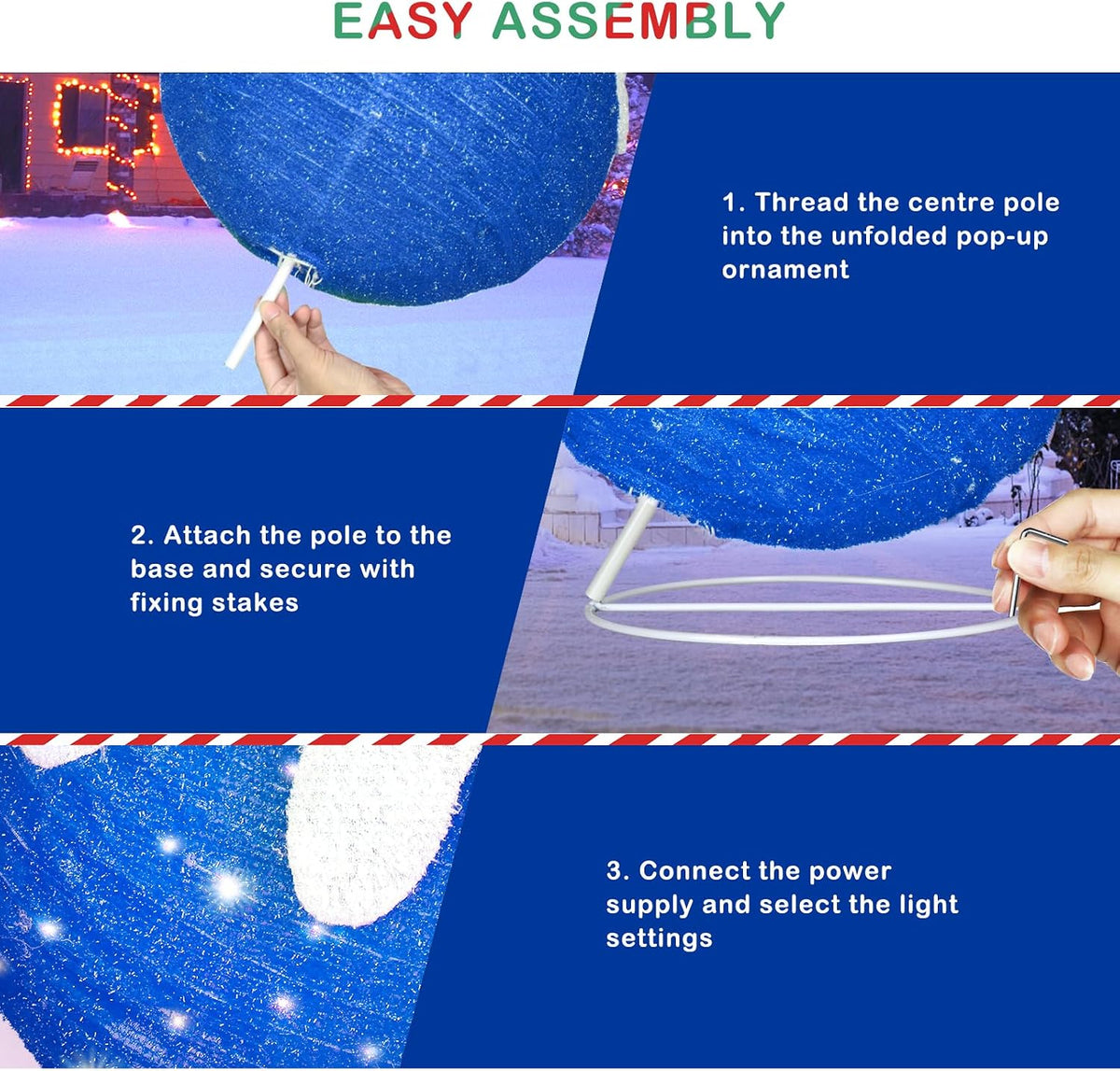 outdoor christmas ornaments, lighted pop-up holiday ball decoration showing dimensions