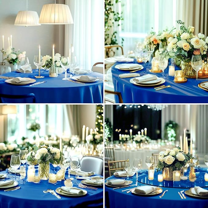 Round Tablecloth 120 Inch 6 Pack Royal Blue Tablecloths Washable Decorative Linen Polyester Table Clothes Cover for Dining Table Banquets Buffet Parties and Wedding