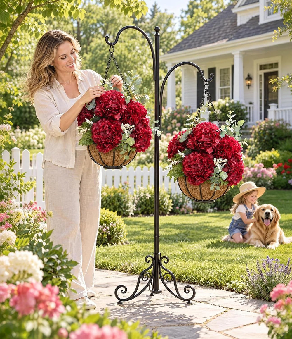 5Pcs Red Faux Hydrangeas Artificial Flowers with Stems & Leaves