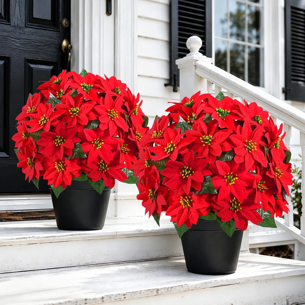 2 PCS Christmas Outdoor Artificial Poinsettia Flower Topiary Trees