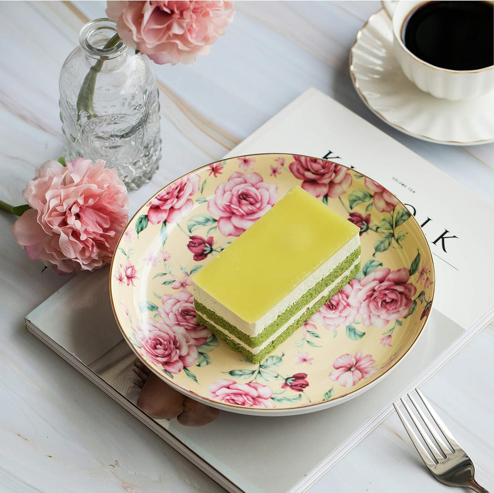 BTaT- Floral Gold Rim Dessert Plates, 8", 6 Pack, Christmas