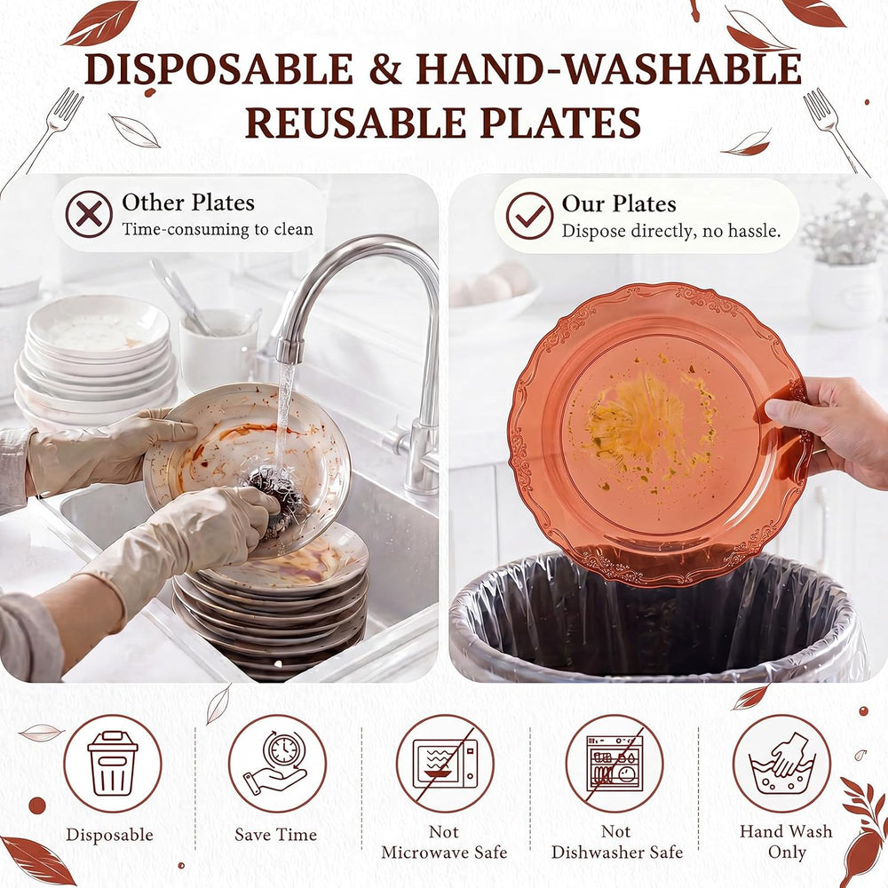 100PCS Amber Plastic Plates, 7.5 Inch Disposable Dessert Plates