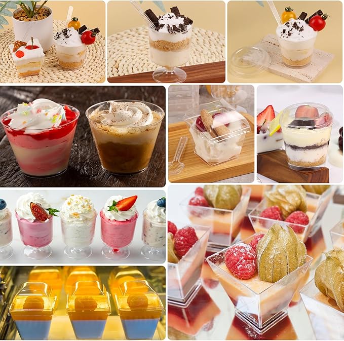 430 Pack Mini Dessert Cups with Lids and Spoons, Shooters Cups for Party, 4 oz, 5 oz 7 oz Clear Yogurt Parfait Cups for Pudding, Fruit, Mousse, Party Catering, Snacks & Appetizers