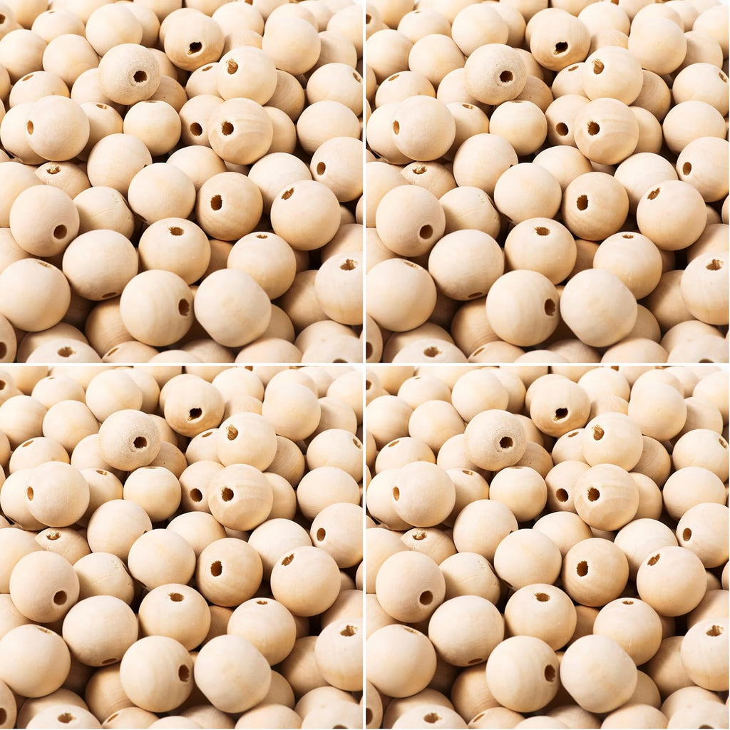 500pcs 20mm Wood Beads Natural Unfinished Round Wooden Loose Beads Wood Spacer Beads for Craft Making Decorations and DIY Crafts (Pack of 4)