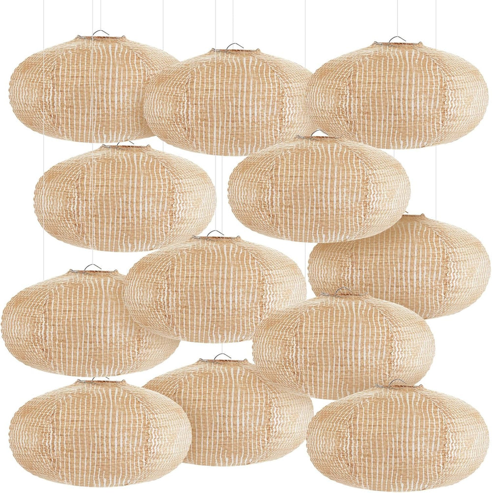 12 Pcs Print Burlap Oval Paper Lanterns Boho Chinese Paper Lanterns Decorativ...