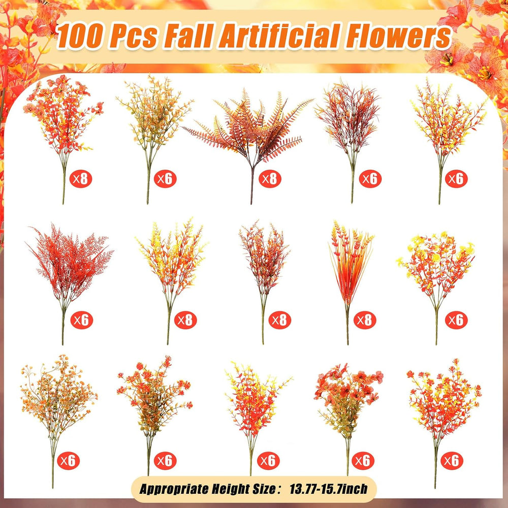Mimorou 100 Bundle Fall Artificial Flowers Bulk for Outdoor UV Resistant