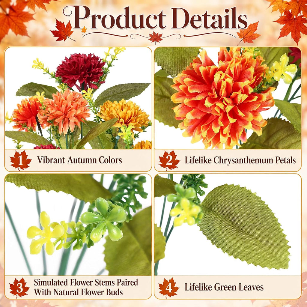 HOMSHIAM 8 Bunches Artificial Fall Flowers, 64 Heads, 4 Colors, Faux Mums