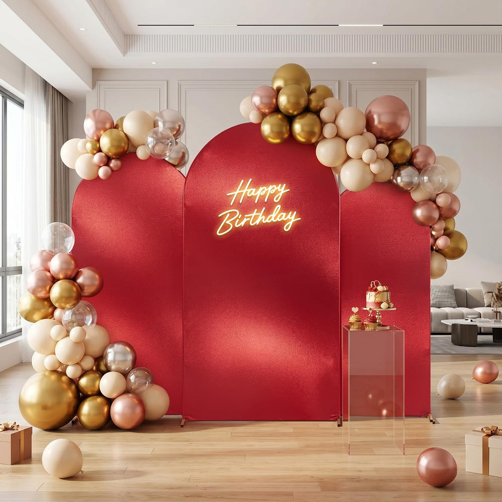 Reversible Glitter Black Red Arch Backdrop Cover 3 Set 6/6.6/7.2FT, Double-Si...