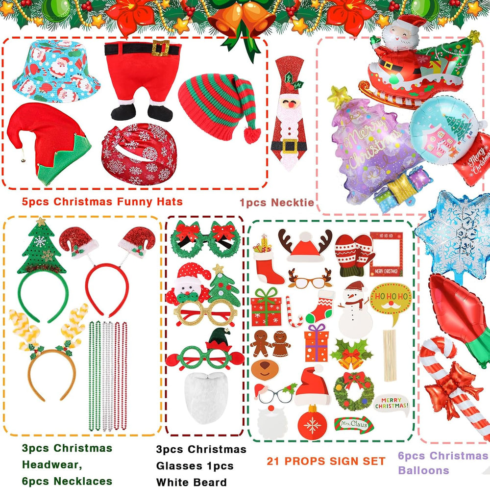 NICOWARM Large Opulent Christmas Photo Booth Props, Xmas Party Supplies, Phot...