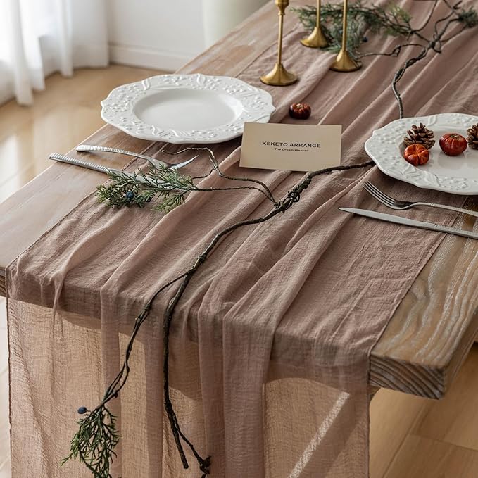 6pcs Nude Gauze Rustic Cheesecloth Table Runner 120 Inch 10 FT for Wedding Baby Shower Bridal Shower Birthday Engagement Garden Outdoor Party Long Sheer Boho Decorations