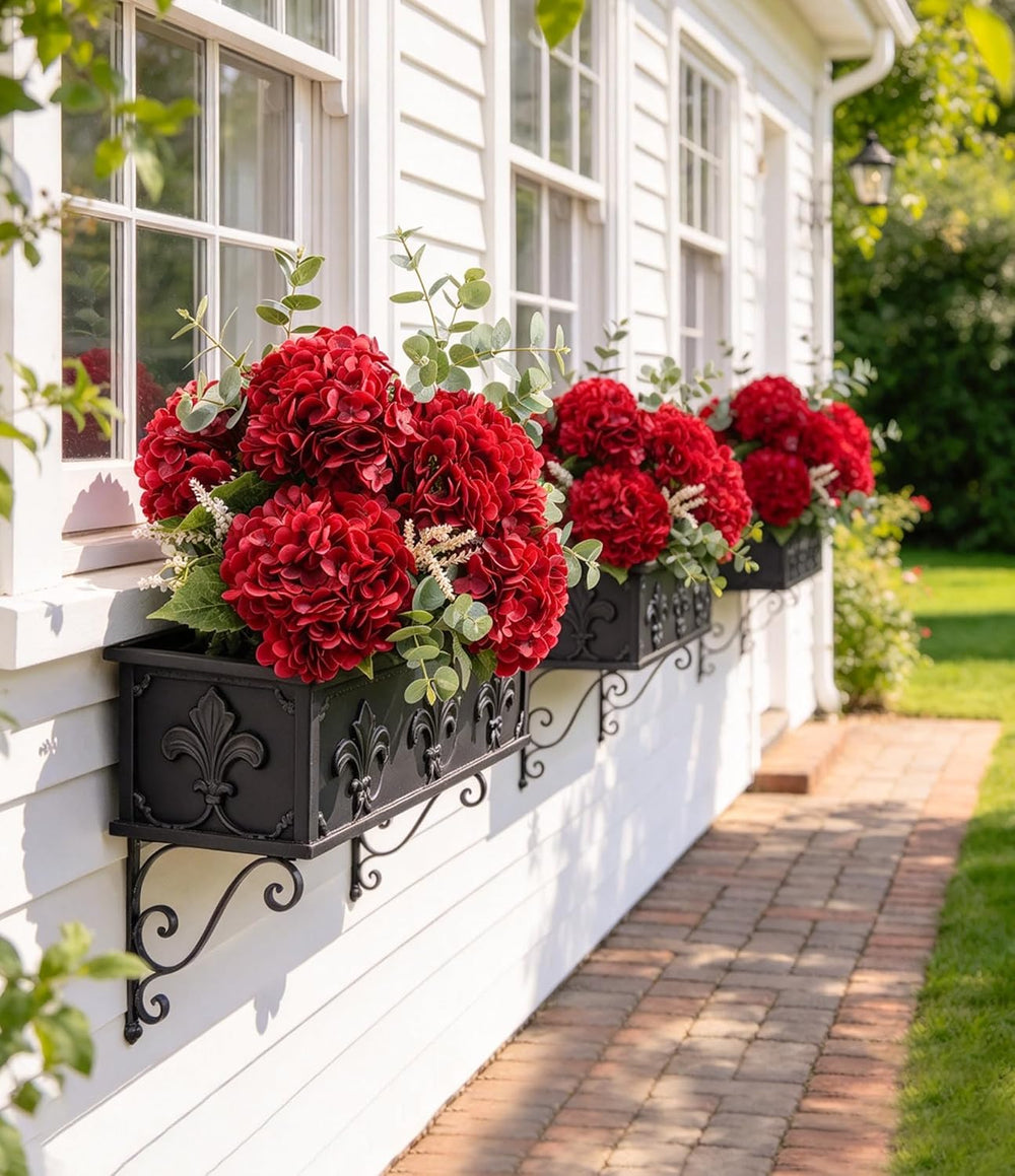 5Pcs Red Faux Hydrangeas Artificial Flowers with Stems & Leaves