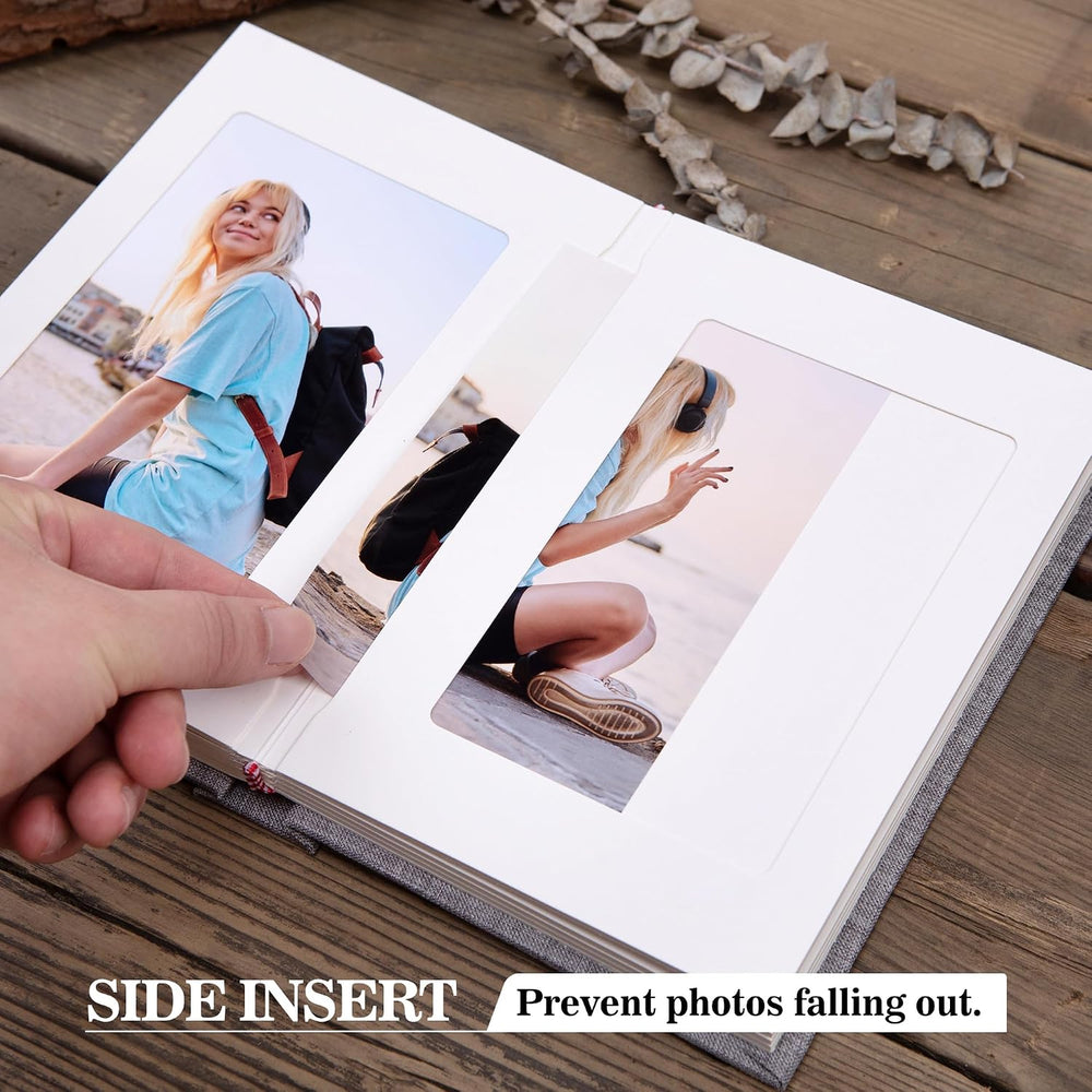Pssoss 4x6 Photo Album with Writing Space, Linen Cover, 30 Photos, Black