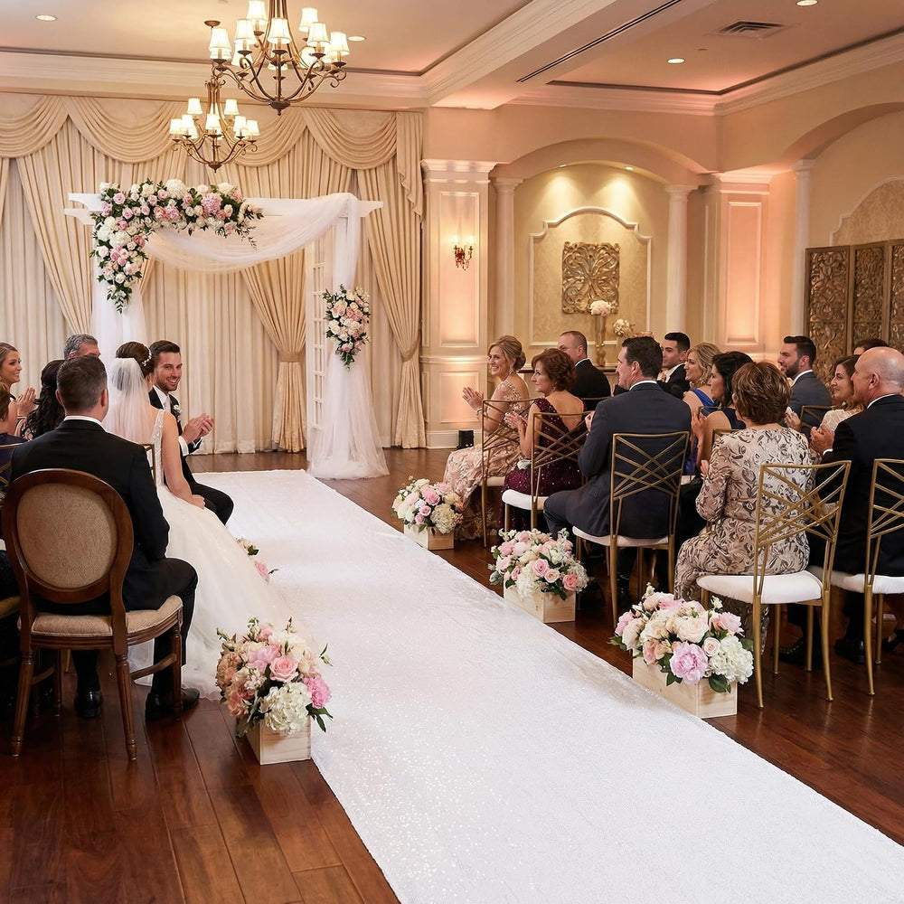 Wedding Aisle Runner 4x15ft Sequin Aisle Runner White Shimmer Carpet Runners ...