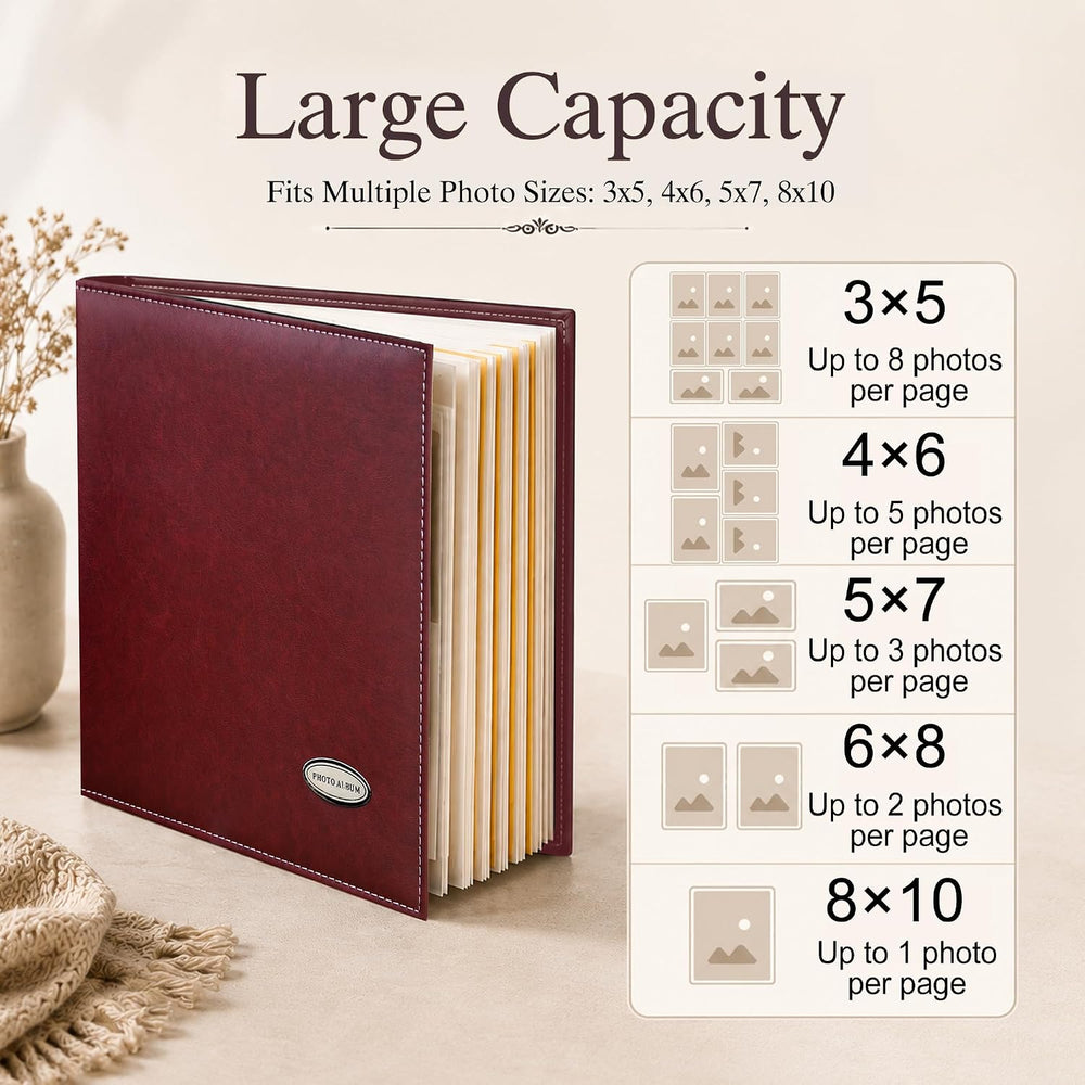 Zoview Wine Red Large Self-Adhesive Photo Album, PU Leather Cover